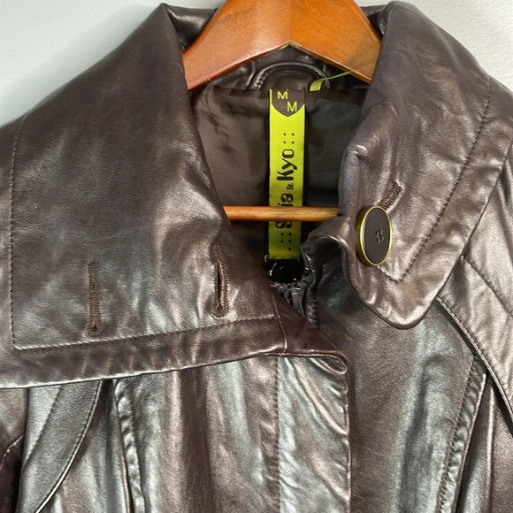 SOIA & KYO Leather Jacket Dark Chocolate Brown Tailored Zip Large Collar Size M - Picture 6 of 13